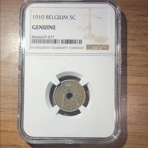 1910 Belgium 5 Cent Coin in NGC Holder